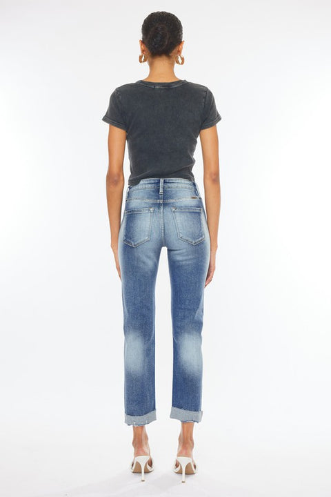 HIGH RISE CUFFED SLIM STRAIGHT JEANS- Online Exclusive