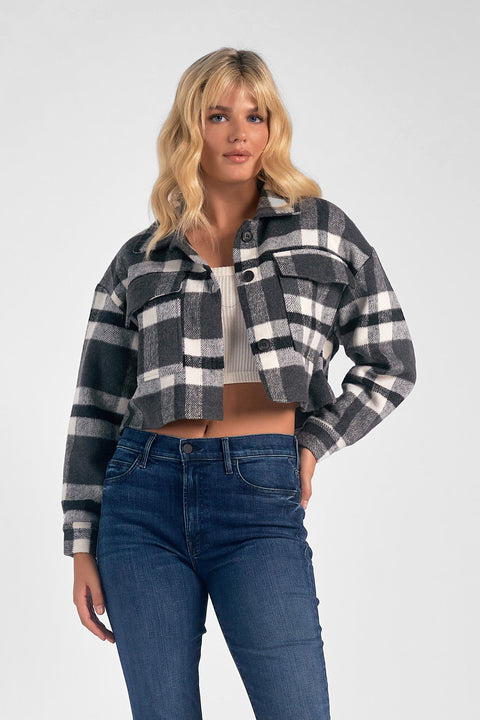 Black and White Plaid Cropped Jacket