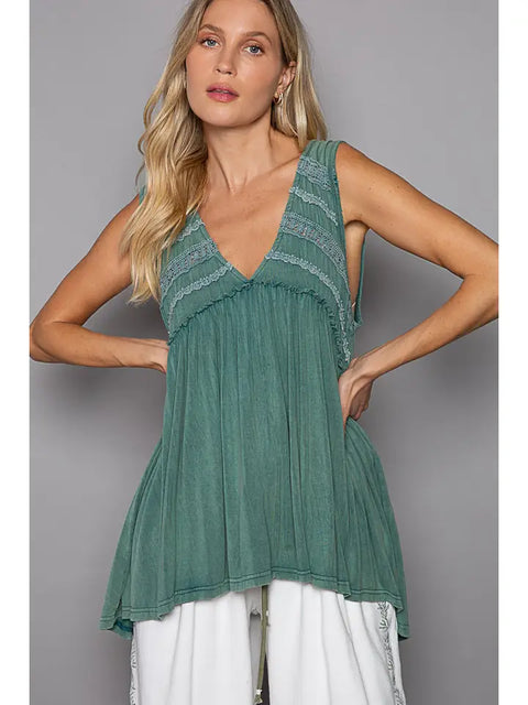 Sleeveless Loose Fit V-Neck Babydoll Top