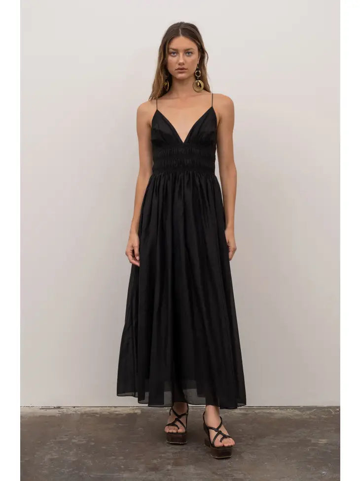 V Neck Sleeveless Midi Dress