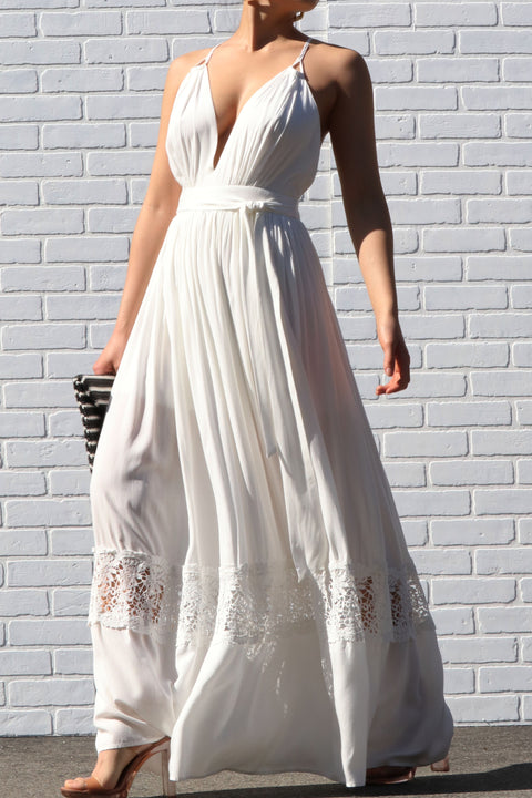 Woven Maxi Dress with Lace Detail