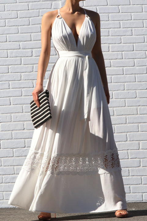 Woven Maxi Dress with Lace Detail
