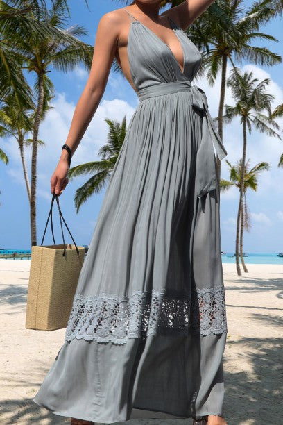 Woven Maxi Dress with Lace Detail