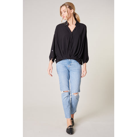 Poetic Love Twist Button Front Shirt