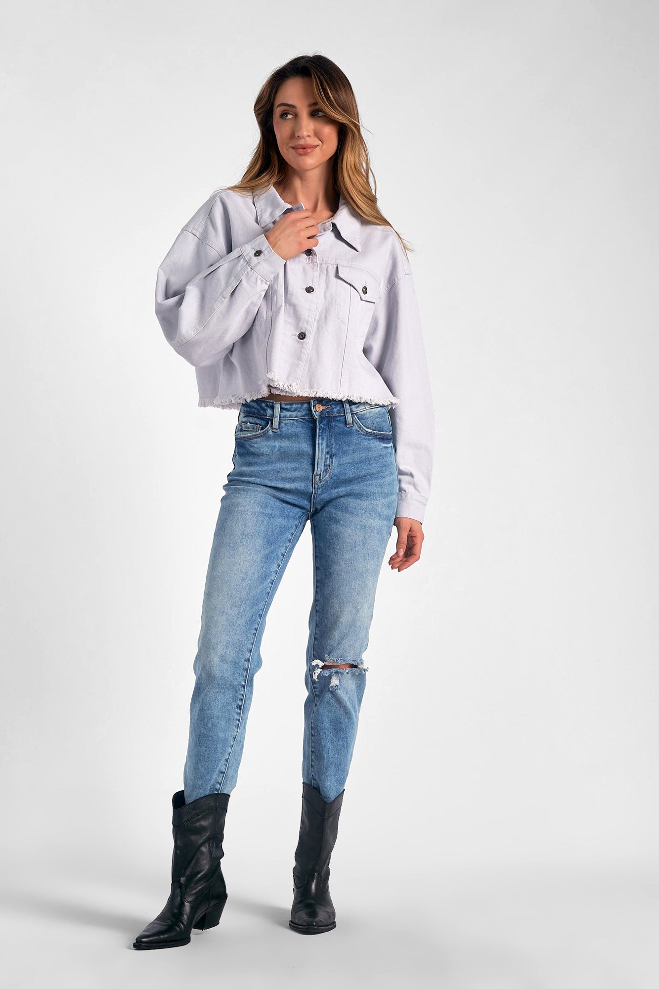 Lilac Denim Cropped Jacket