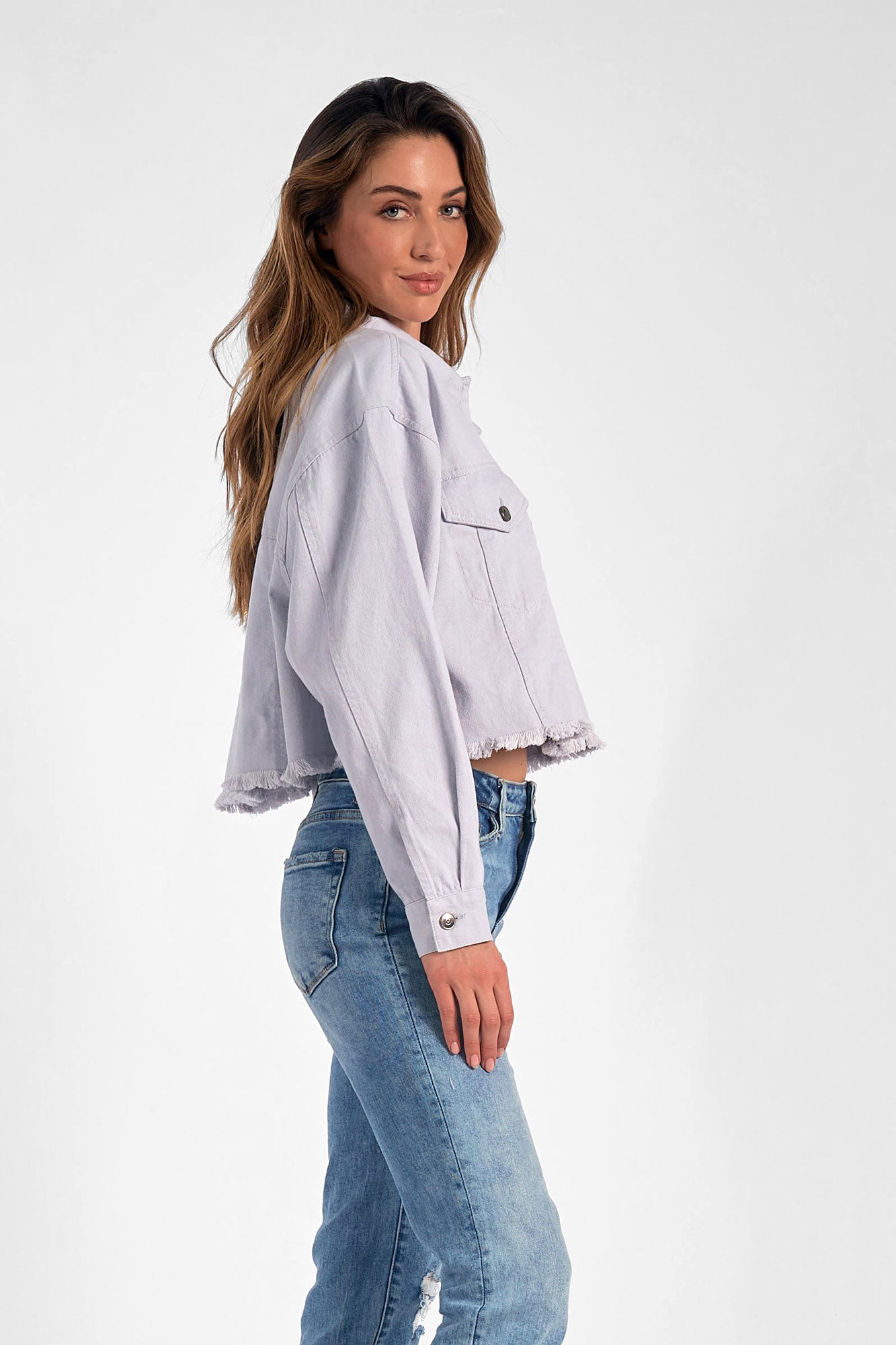 Lilac Denim Cropped Jacket