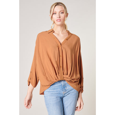 Poetic Love Twist Button Front Shirt